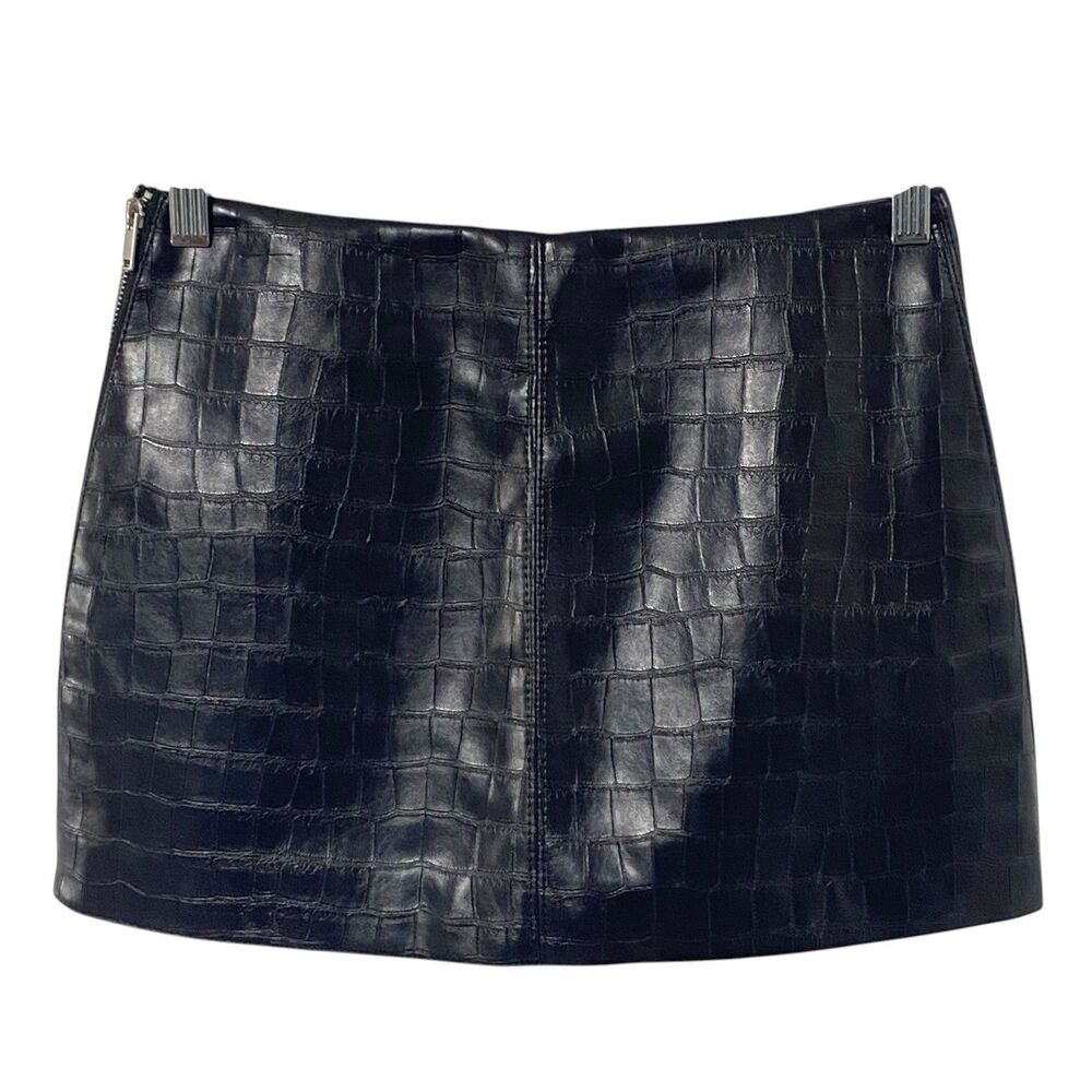 Divided H&M Women's Sz 2 Faux CROC Leather Mini Skirt Black Zip Side Lined